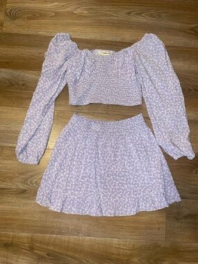 Lilac Floral Smocked Mini Skirt Set- Women